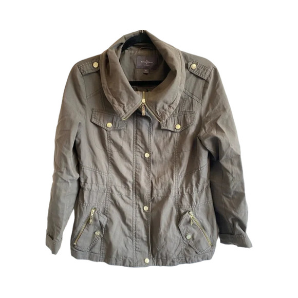 Cole Haan Olive Green Fatigue Utility Jacket Gold with Accents Size Medium - Picture 1 of 13